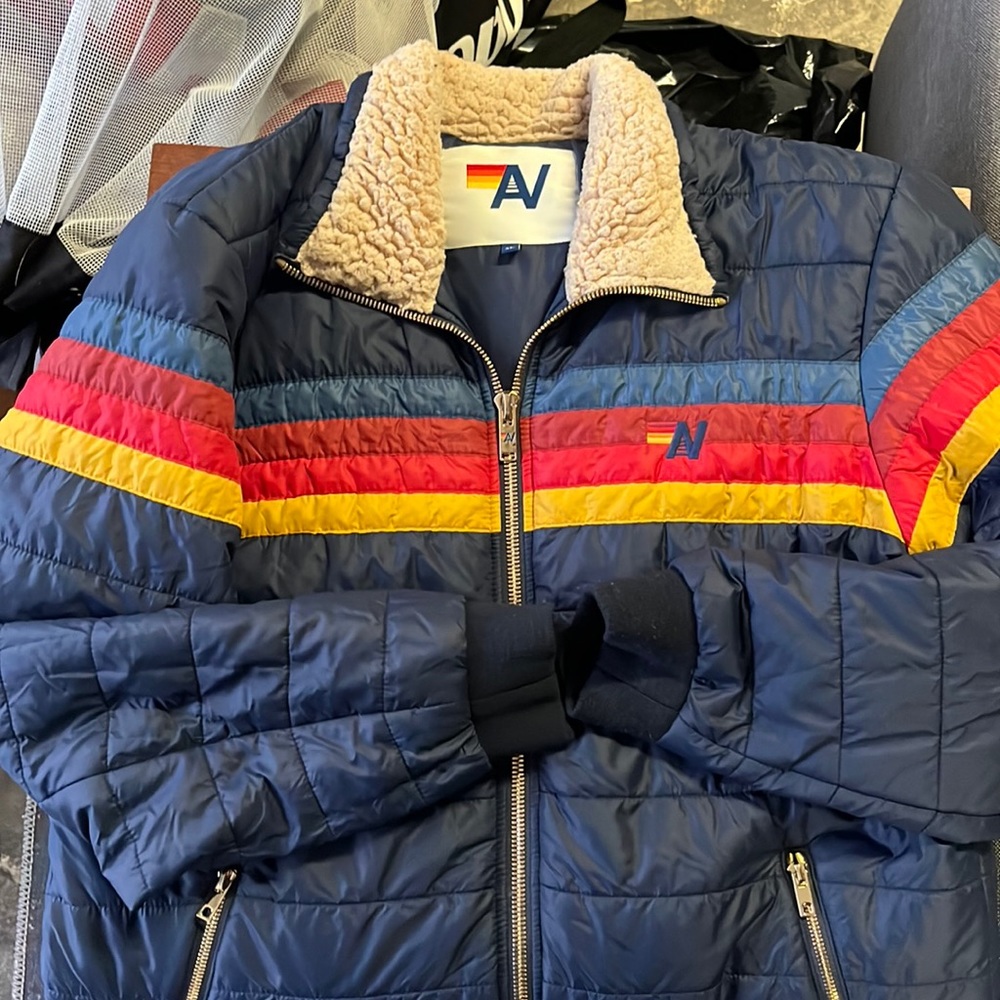 Aviator Nation Men’s puffy 4 stripe jacket